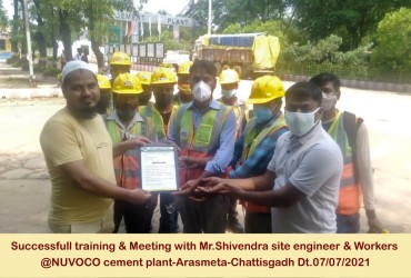 Received appreciation letter from Mr. Shivendra ( Project Incharge and Workers ) @ NUVOCO Cement Plant-Arasmeta-Chattisgadh Dt. 07-07-2021